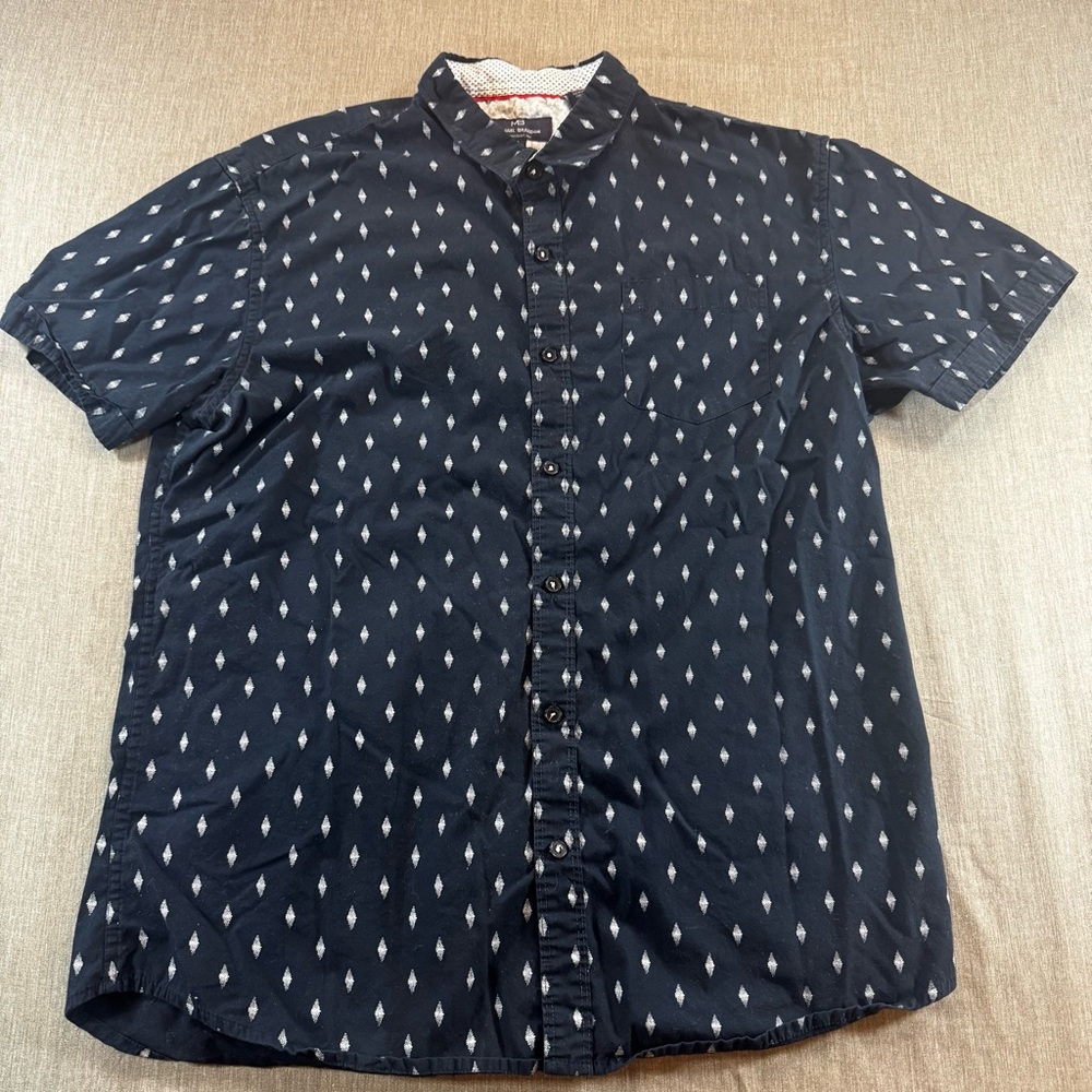 Michael Brandon Shirt Large Men’s Blue Diamond Slim Fit Short Sleeve Button Up